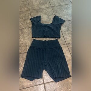 Dark Gray Ribbed Two-Piece Set